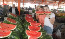 Silifke’de satılan İran ve Antalya karpuzuna Rus vatandaşlar büyük ilgi gösteriyor