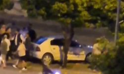Otomobil, sulama kanalı korkuluğuna çarpıp asılı kaldı
