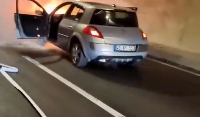 Demirkapı Tüneli’nde alev alan otomobil kullanılamaz hale geldi