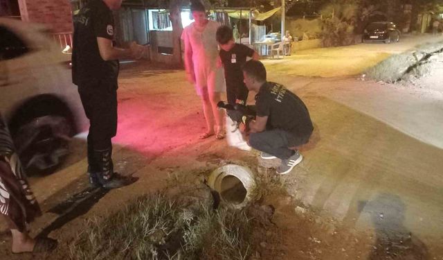 Kanalizasyon borusuna sıkışan yavru köpeği itfaiye kurtardı