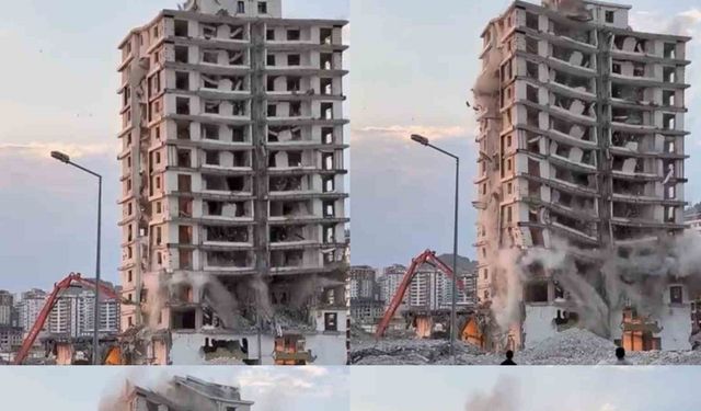 Kahramanmaraş’ta yıkımı yapılan binanın çökme anı kameraya yansıdı