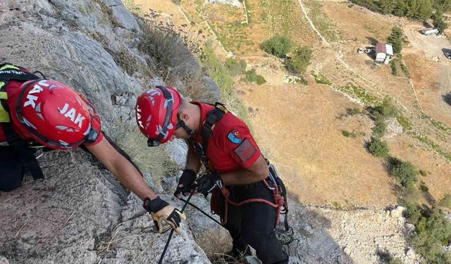 Serik’te uçurumda 3 gündür mahsur kalan keçi, ekipler tarafından kurtarıldı