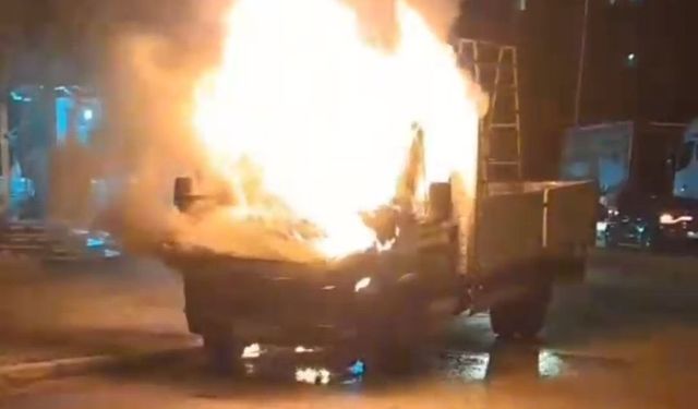 Park halindeki kamyonet alevlere teslim oldu