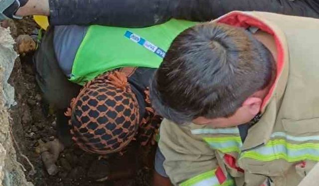 Şantiye alanında yaşanan göçükte mahsur kalan işçi kurtarıldı