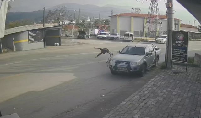 Ciple çarpışan motosikletin sürücüsü metrelerce savruldu