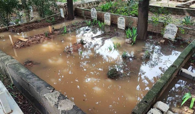 Adana'da mezarlık sular altında kaldı, vatandaşlar mezara poşetle girdi