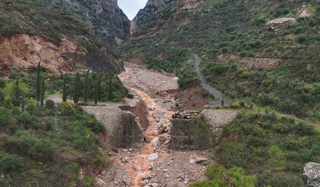 Aşırı yağışla birlikte derenin artan debisi köprüyü yıktı, yolda çökmeye neden oldu