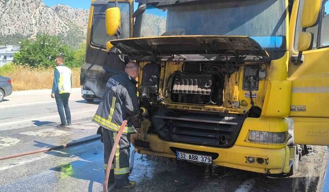 Kırmızı ışıkta bekleyen tır alevlere teslim oldu