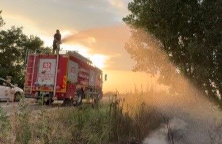 Tır lastiğinde çıkan yangın tarlaya sıçramadan söndürüldü