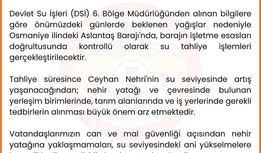 Adana Valiliğinden taşkın uyarısı