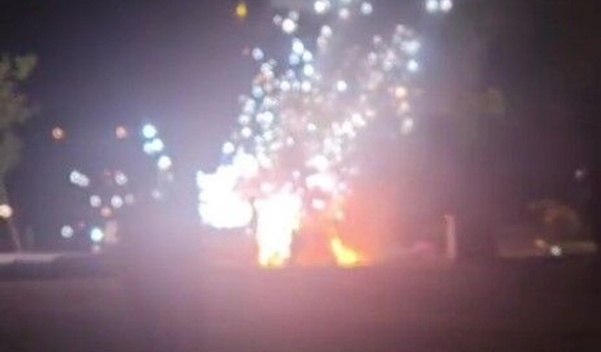 Tehlikeye aldırış etmeden yanan aracı kayda aldı
