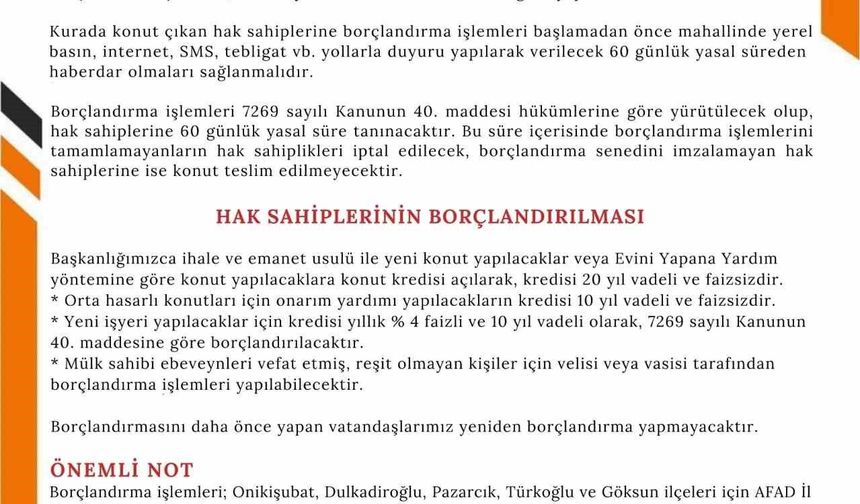 AFAD'dan deprem konutları için borçlandırma çağrısı